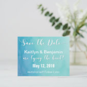 Carte Postale Faire-part Teal et Bleu Ombré Aquarelle Save the Date (Debout devant)