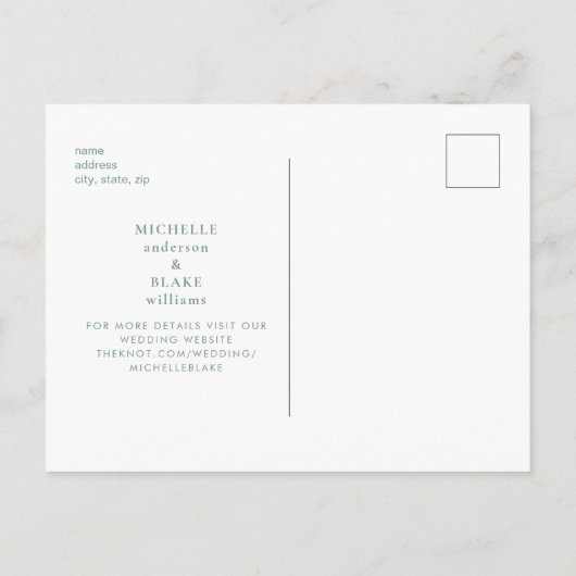 Carte Postale Faire-part Teal Simple & Élégant Monogramme Teal Save the Dat (Dos)