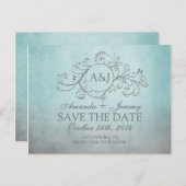 Carte Postale Faire-part Teinte de bleu sarcelle et gris bohème rustique, c (Devant / Derrière)