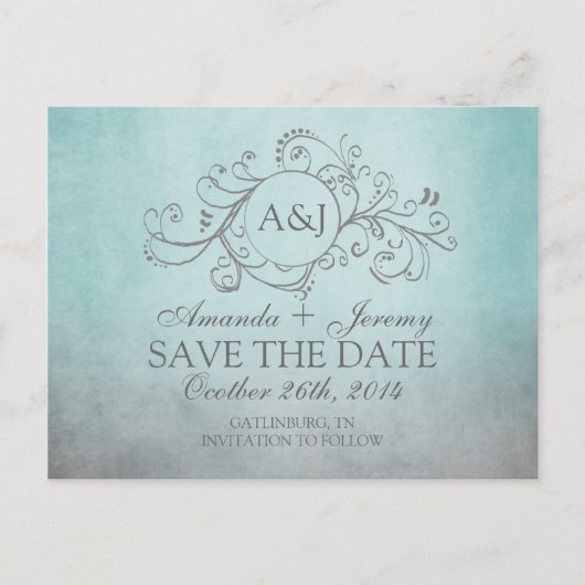 Carte Postale Faire-part Teinte de bleu sarcelle et gris bohème rustique, c (Devant)