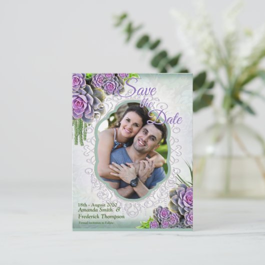 Carte Postale Faire-part Teintes succulentes de SeaGreen, Violet Enregistre (Debout devant)
