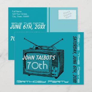 Carte Postale Faire-part Télévision vintage 70e anniversaire Enregistrez la