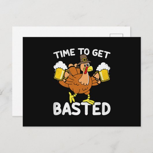 Carte Postale Faire-part Temps To Get Basted Funny Beer Thanksgiving Turkey (Devant / Derrière)