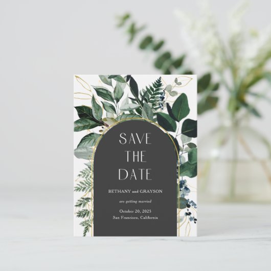 Carte Postale Faire-part Tendance Moderne code QR feuillage verdure enregis (Debout devant)