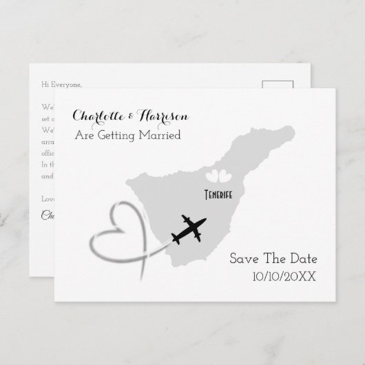 Carte Postale Faire-part Tenerife Destination Mariages Enregistrer La Date (Devant / Derrière)