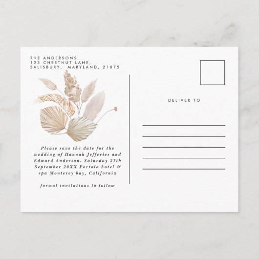 Carte Postale Faire-part Teracotta moderne bohème pampas herbe élégant (Dos)