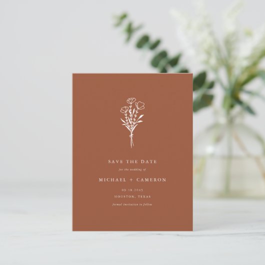 Carte Postale Faire-part Terracotta Boho Botanical QR Code Enregistrer la d (Debout devant)