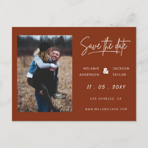 Carte Postale Faire-part Terracotta Burnt Orange Simple Photo Enregistrer L