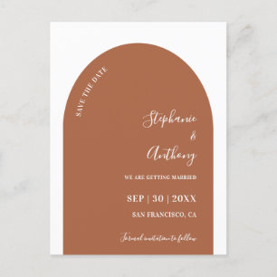 Carte Postale Faire-part Terracotta et Blanc Arch Mariage Économisez la Dat