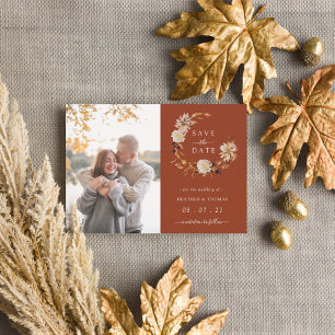 Carte Postale Faire-part Terracotta Fall Wreath Mariage Photo Enregistrer l