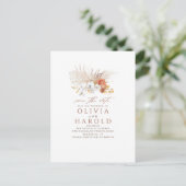 Carte Postale Faire-part Terracotta Floral Boho Exotique Enregistrer La Dat (Debout devant)