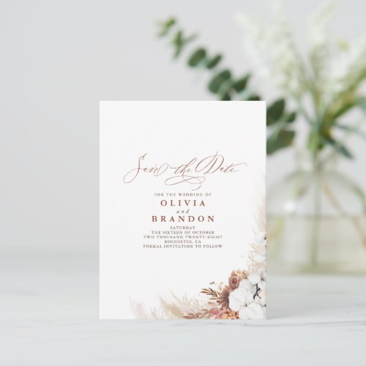 Carte Postale Faire-part Terracotta Floral Boho Exotique Enregistrer La Dat (Debout devant)