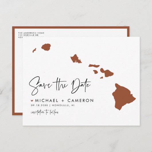 Carte Postale Faire-part Terracotta Hawaii State Map QR Code Enregistrer la (Devant / Derrière)