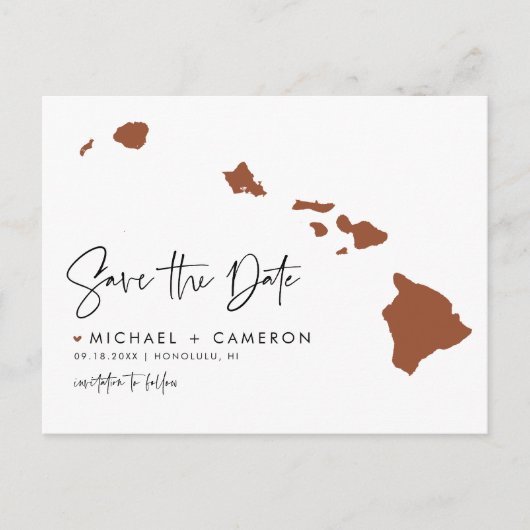Carte Postale Faire-part Terracotta Hawaii State Map QR Code Enregistrer la (Devant)