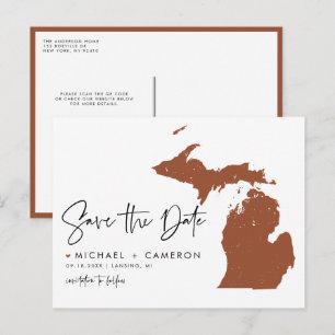 Carte Postale Faire-part Terracotta Michigan Map QR Code Enregistrer la dat