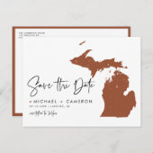 Carte Postale Faire-part Terracotta Michigan Map QR Code Enregistrer la dat (Devant / Derrière)
