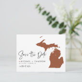 Carte Postale Faire-part Terracotta Michigan Map QR Code Enregistrer la dat (Debout devant)