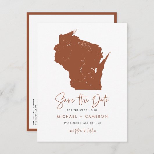 Carte Postale Faire-part Terracotta Wisconsin Map QR Code Enregistrer la da (Devant / Derrière)