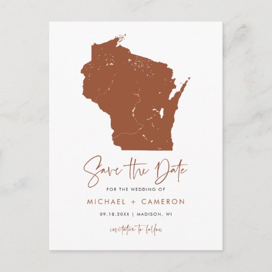 Carte Postale Faire-part Terracotta Wisconsin Map QR Code Enregistrer la da (Devant)
