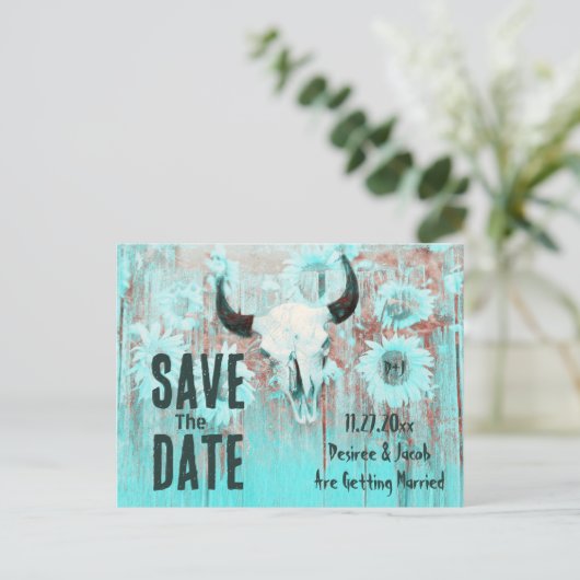 Carte Postale Faire-part Tête de vache squelette Tournesols occidentaux sar (Debout devant)