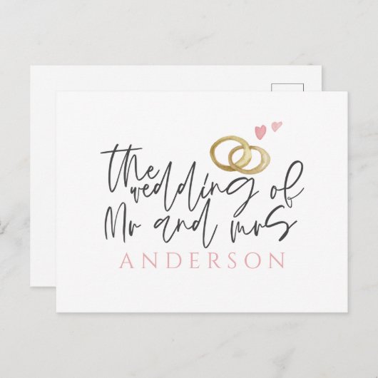 Carte Postale Faire-part Texte manuscrit et alliances (Devant / Derrière)