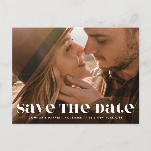 Carte Postale Faire-part Texte Moderne Éditable Gras Deux Photos Enregistre (Devant)