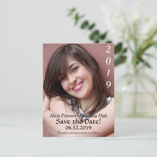 Carte Postale Faire-part Texte noir 2019 Enregistrer la date Graduation (Debout devant)