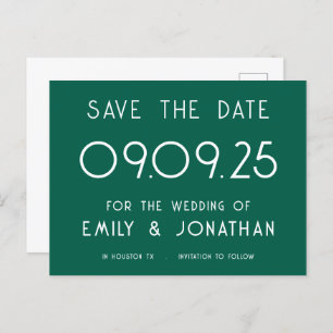 Carte Postale Faire-part Texte simple Emerald Green Wedding Enregistrer la