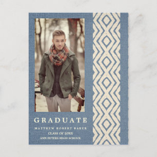 Carte Postale Faire-part Texture de textile tribal bleu bohème photo de rem