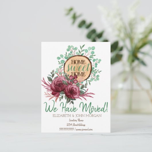 Carte Postale Faire-part Thème Bois de Forêt,Fleurs Maison Douce Maison (Debout devant)