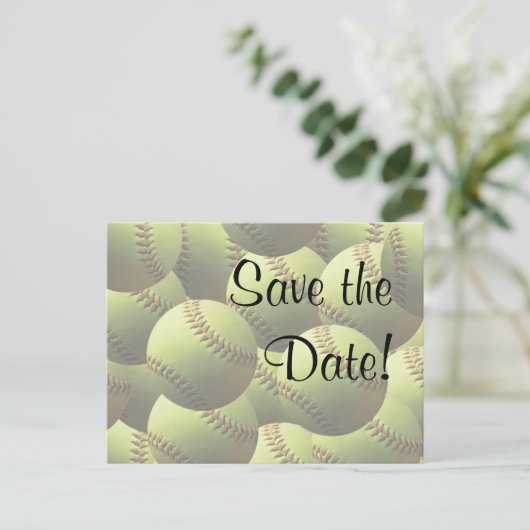 Carte Postale Faire-part Thème de mariage de sport de softball Enregistrez (Debout devant)