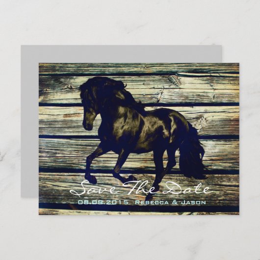 Carte Postale Faire-part thème mariage western bois de grange gris rustique (Devant / Derrière)