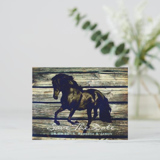 Carte Postale Faire-part thème mariage western bois de grange gris rustique (Debout devant)