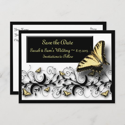 Carte Postale Faire-part Thème Papillon Enregistrer la date (Devant / Derrière)