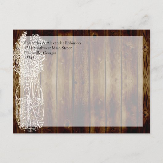 Carte Postale Faire-part Timbre Mason Jar/Bois foncé Enregistrer la date (Dos)