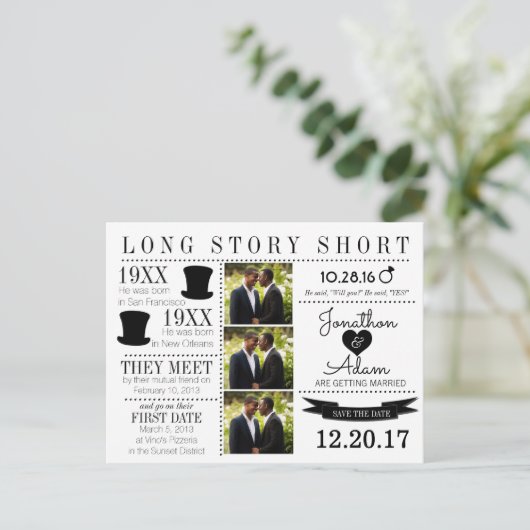 Carte Postale Faire-part Timeline Top Hat Enregistrer la date Post Card (Debout devant)