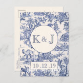 Carte Postale Faire-part Toile Bleu et Blanc (Devant / Derrière)