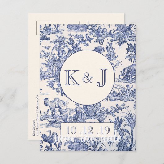 Carte Postale Faire-part Toile Bleu et Blanc (Devant / Derrière)