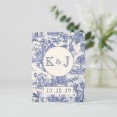 Carte Postale Faire-part Toile Bleu et Blanc (Debout devant)