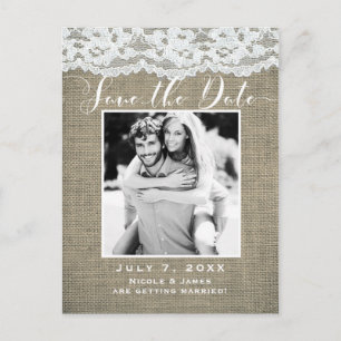 Carte Postale Faire-part Toile de jute & Dentelle Simple Faire part rustiqu