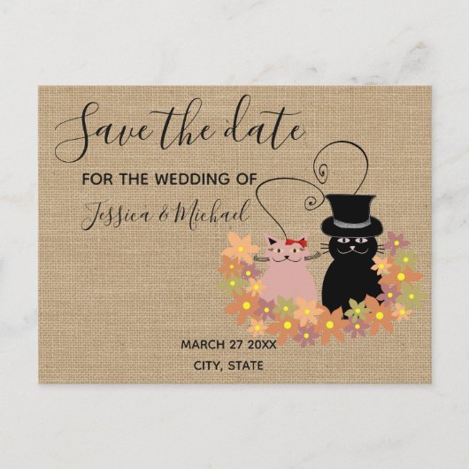 Carte Postale Faire-part Toile de jute drôle mignon chats de dessin animé s (Devant)