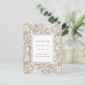 Carte Postale Faire-part Toile de jute et dentelle Élégant Save the Date (Debout devant)