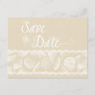 Carte Postale Faire-part Toile de jute Plage Enregistrer la date avec Dente