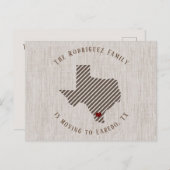 Carte Postale Faire-part Toile de lin marron du sud du Texas et déménagemen (Devant / Derrière)