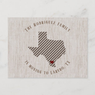 Carte Postale Faire-part Toile de lin marron du sud du Texas et déménagemen