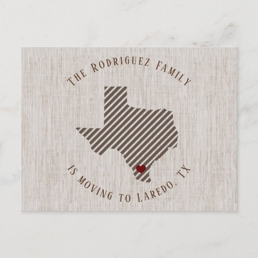 Carte Postale Faire-part Toile de lin marron du sud du Texas et déménagemen (Devant)