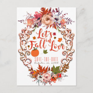 Carte Postale Faire-part Tombons amoureux Automne Floral Sauvez la date