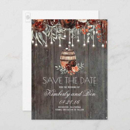 Carte Postale Faire-part Tonneau de vin et rustique de Bourgogne Enregistre (Devant / Derrière)