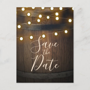 Carte Postale Faire-part Tonneau en bois sculpté Lumières coeur Save the Da
