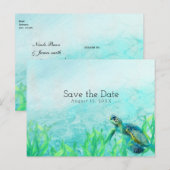 Carte Postale Faire-part Tortue de mer Art de plage océanique Mariage Enreg (Devant / Derrière)